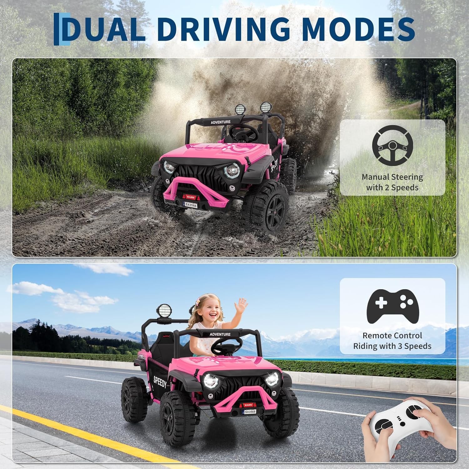 24V 2 Seats Ride On Car 4WD Electric Car Toys 4.97MPH for Kids with Remote