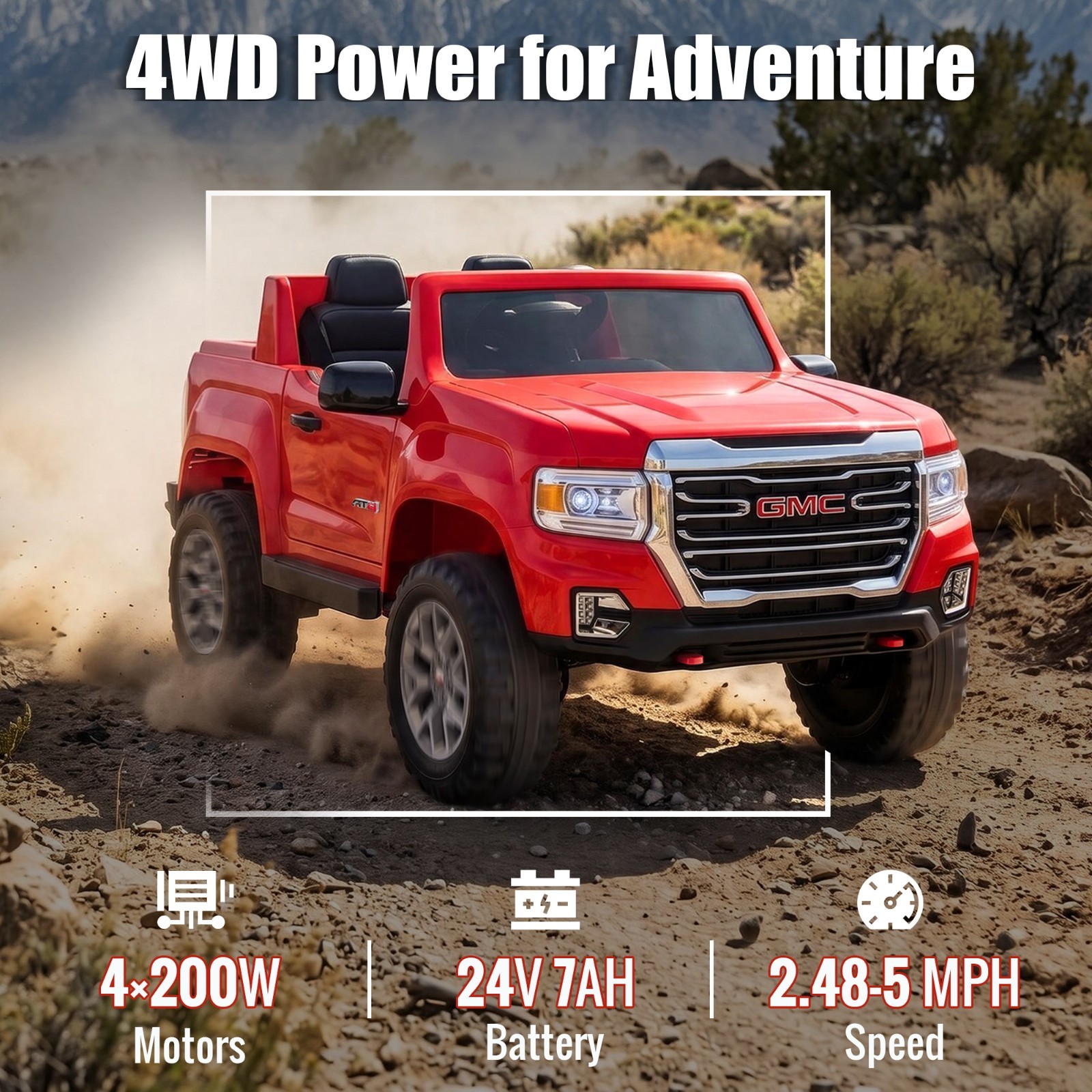 24V 4WD Kids Ride On Truck 4 Motors 7AH Battery Electric Car LED MP3 2 Speed