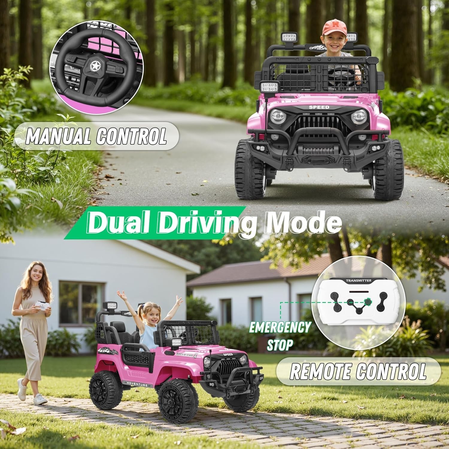 24V 4WD 2-Seater Ride On Truck 800W 9AH RC Bluetooth 3-Speed 4-Wheel Suspension