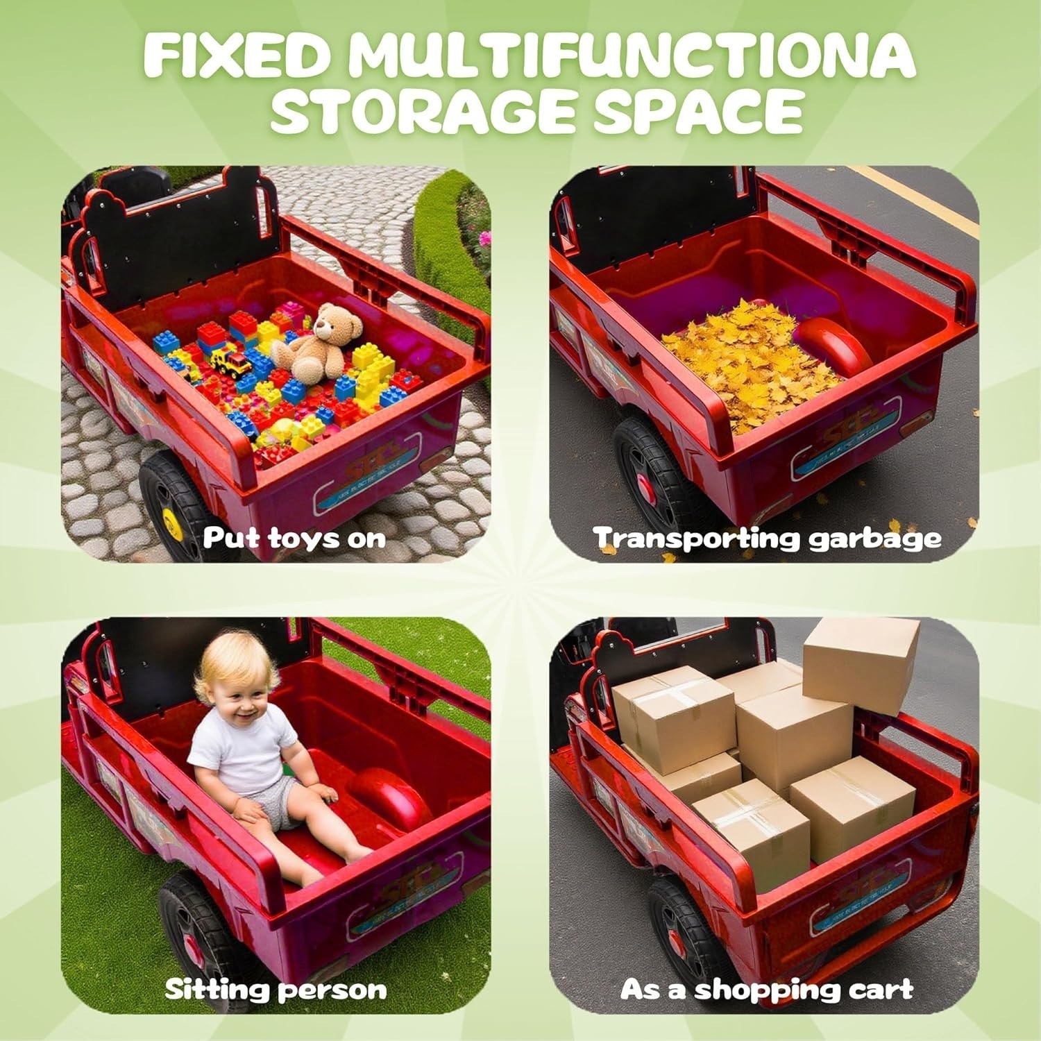 12V Kids Ride on Tractor with Cargo Bed Electric Dump Truck with LED Light Music