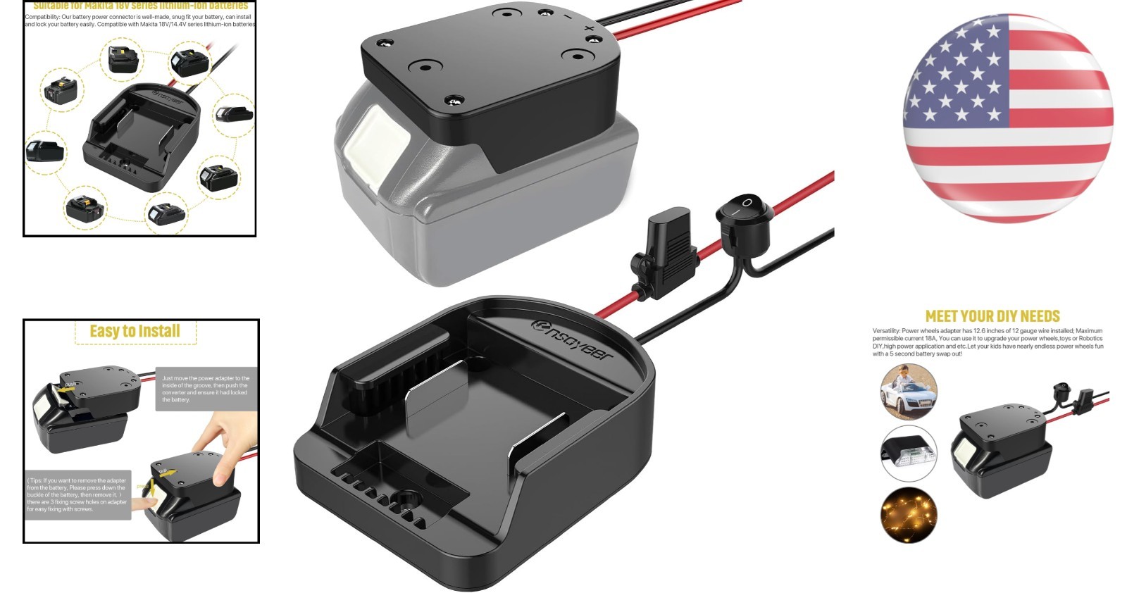 18V Power Wheel Adapter with Safety Fuse & Easy Installation Features