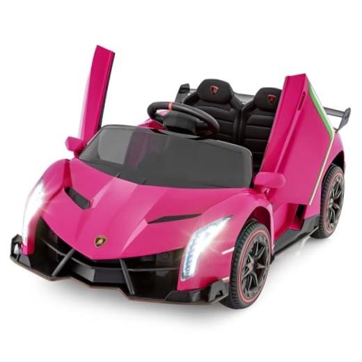 Kids Ride-On Car, 2 Seater, 12V 4WD, Licensed Lamborghini Veneno Electric Pink