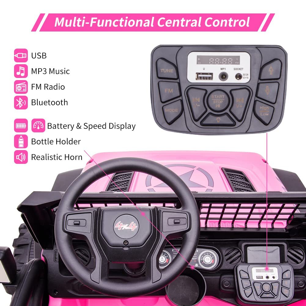 2 Seats Kids Ride On Toy Car 24V Electric Vehicles Remote Control LED Bluetooth