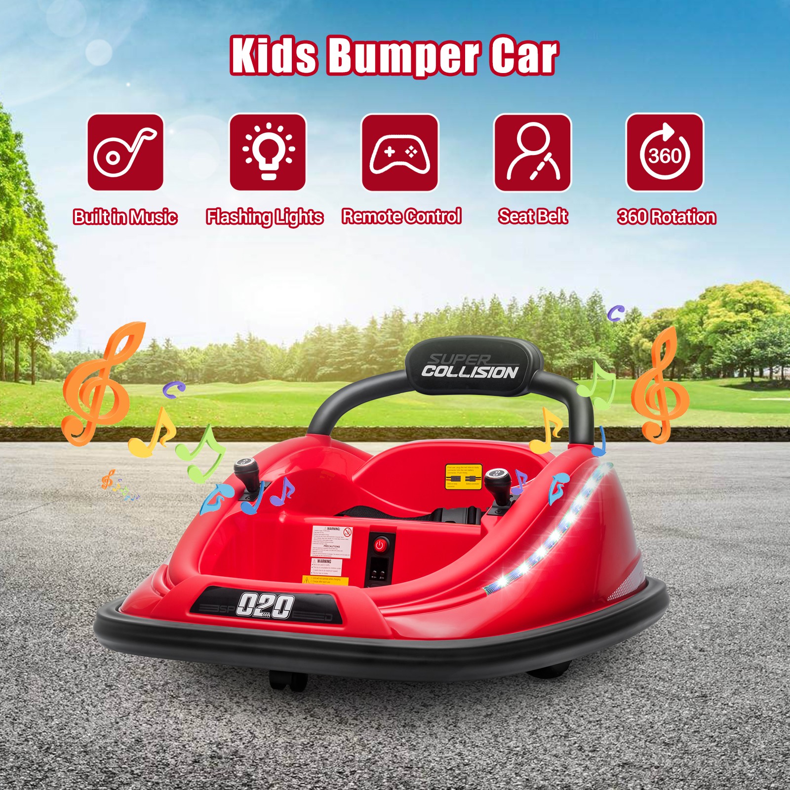12V Kids Ride on Bumper Car 360° Spinning Electric Vehicle w/Remote Control MP3