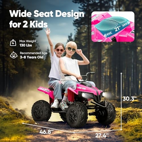 Pink 24V Iron-Frame ATV for Big Kids – 2 Seater – 4WD Heavy-Duty