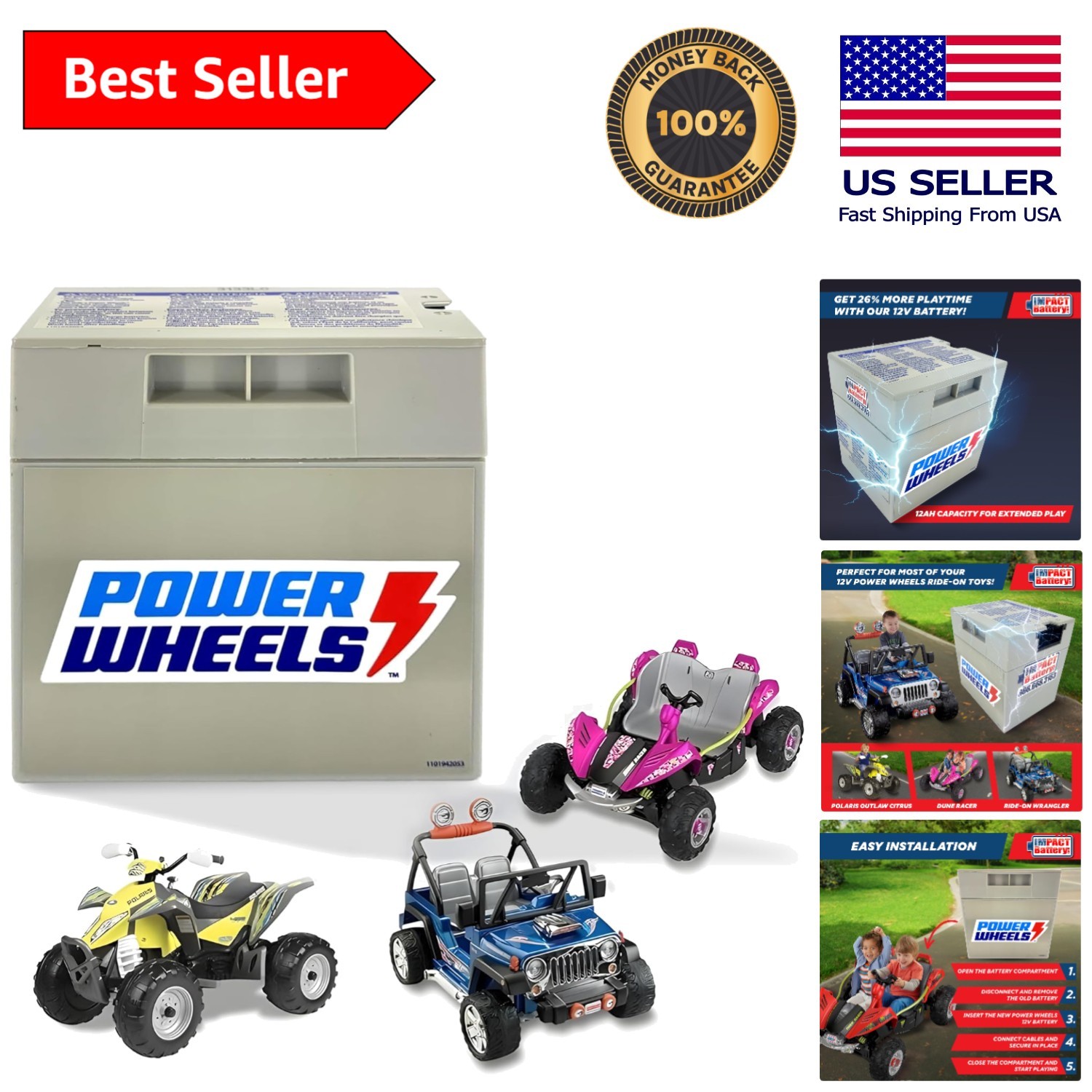 12-Volt Replacement Battery – Ideal for Power Wheels 00801-0638 & 00801-1869