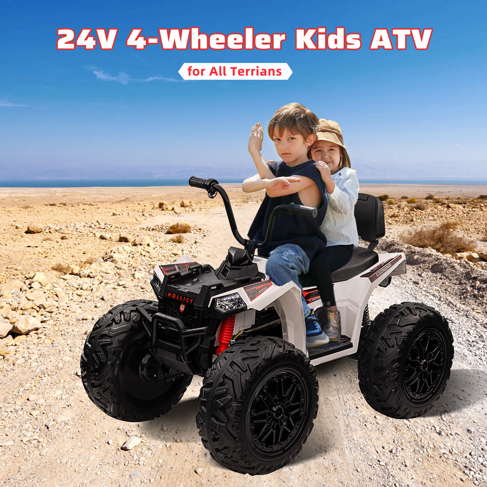 Kids ATV Car, 24V Ride On Car 4WD Quad Electric Vehicle, 4x80W Powerful Engine