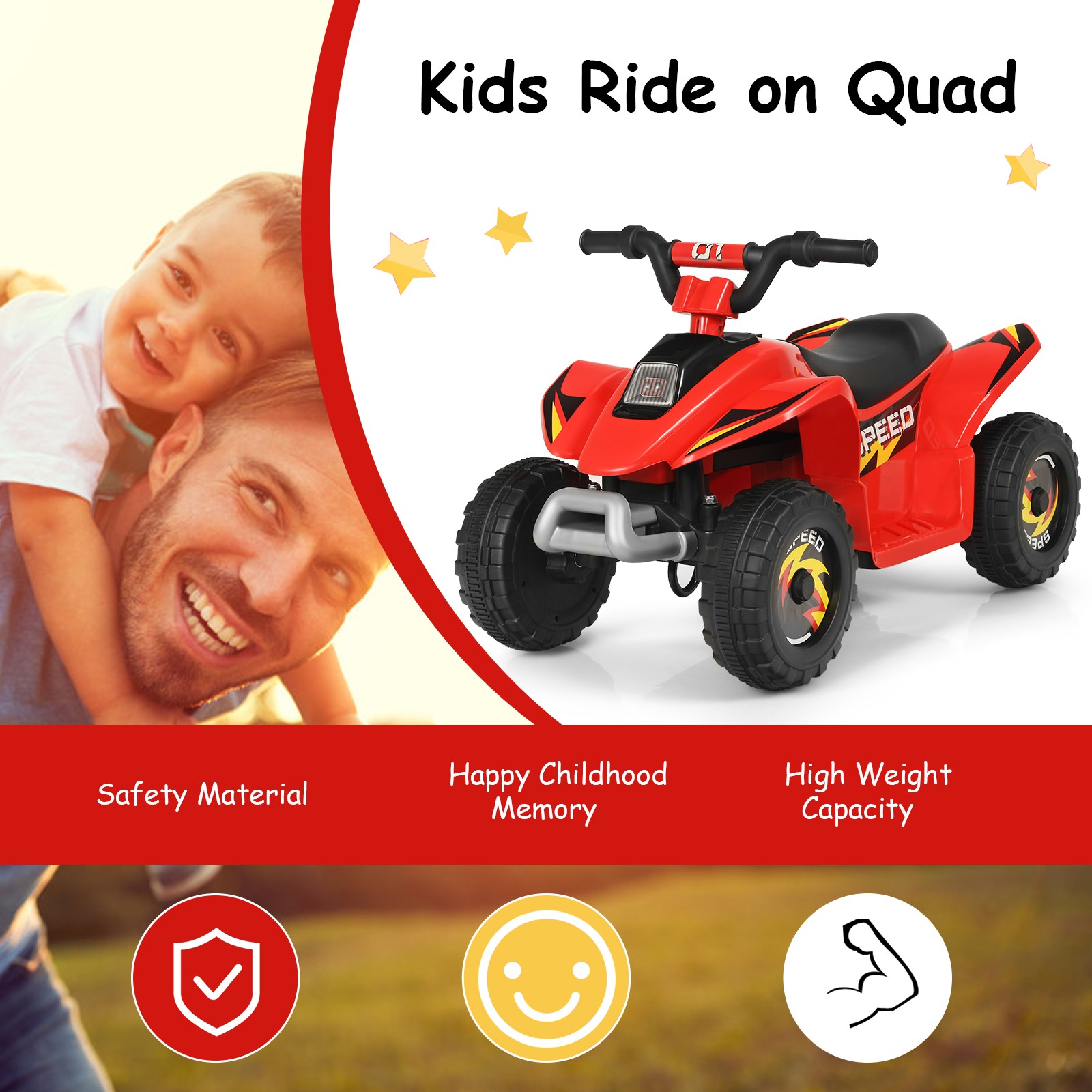 6V Kids Electric Quad ATV 4 Wheels Ride On Toy for Toddlers Forward&Reverse Red