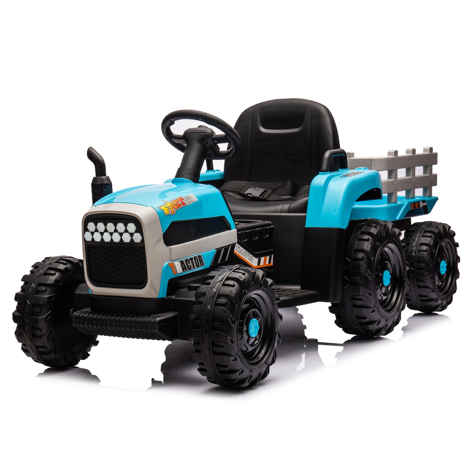 24v Kids Ride Tractor Trailer 1.86-4.97MPH electric car 3 speed adjustable Blue