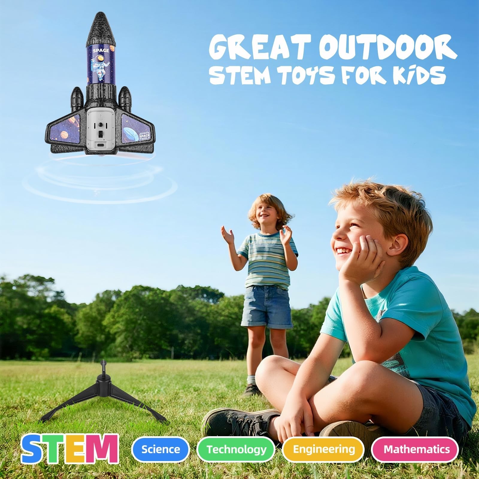 Auto-Launch Rocket Toy for Kids – 200ft Flight, Parachute, Outdoor Fun, Ages 5-1