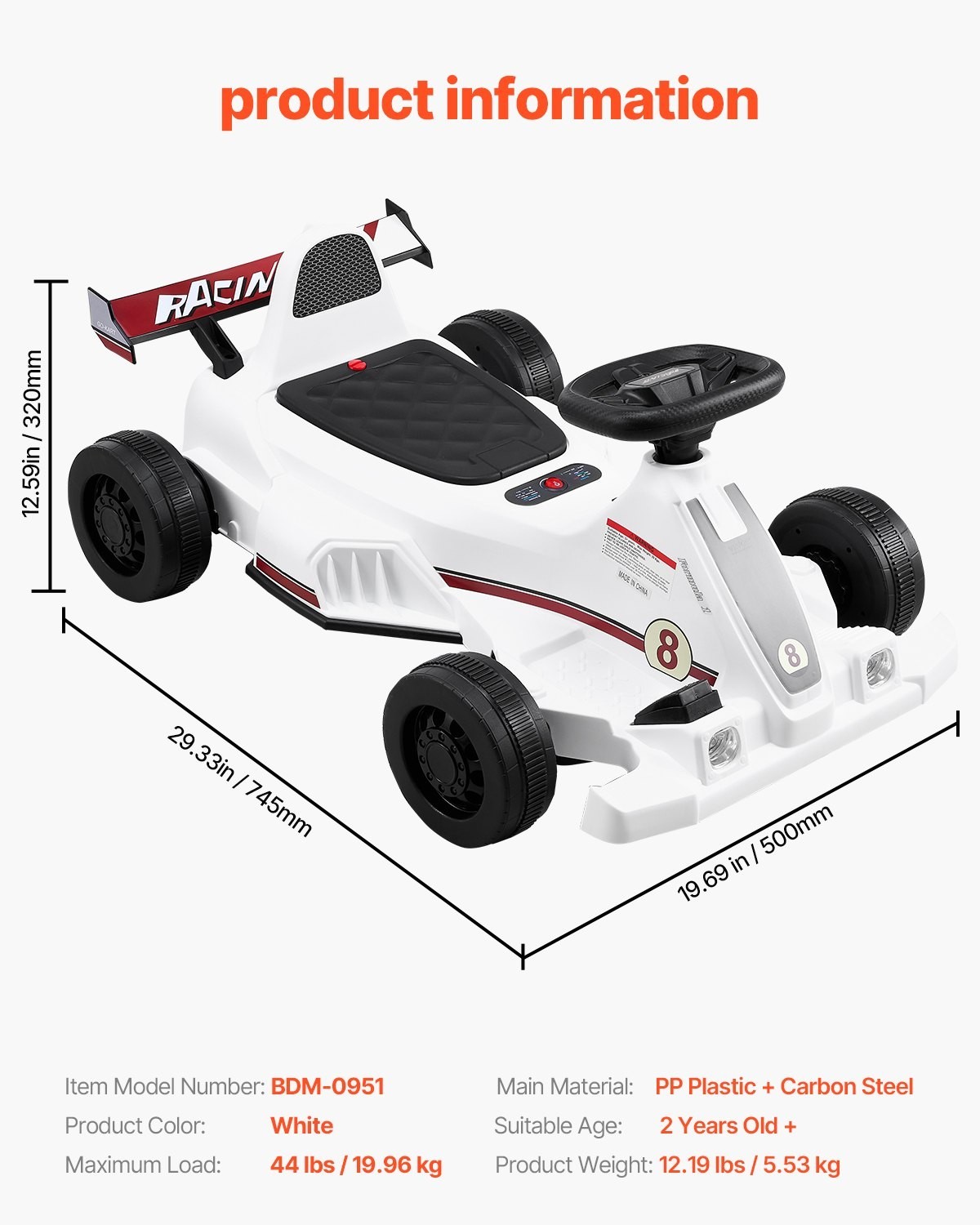 VEVOR 6V Electric Go Kart Kids Ride On Car LED Horn White 2MPH