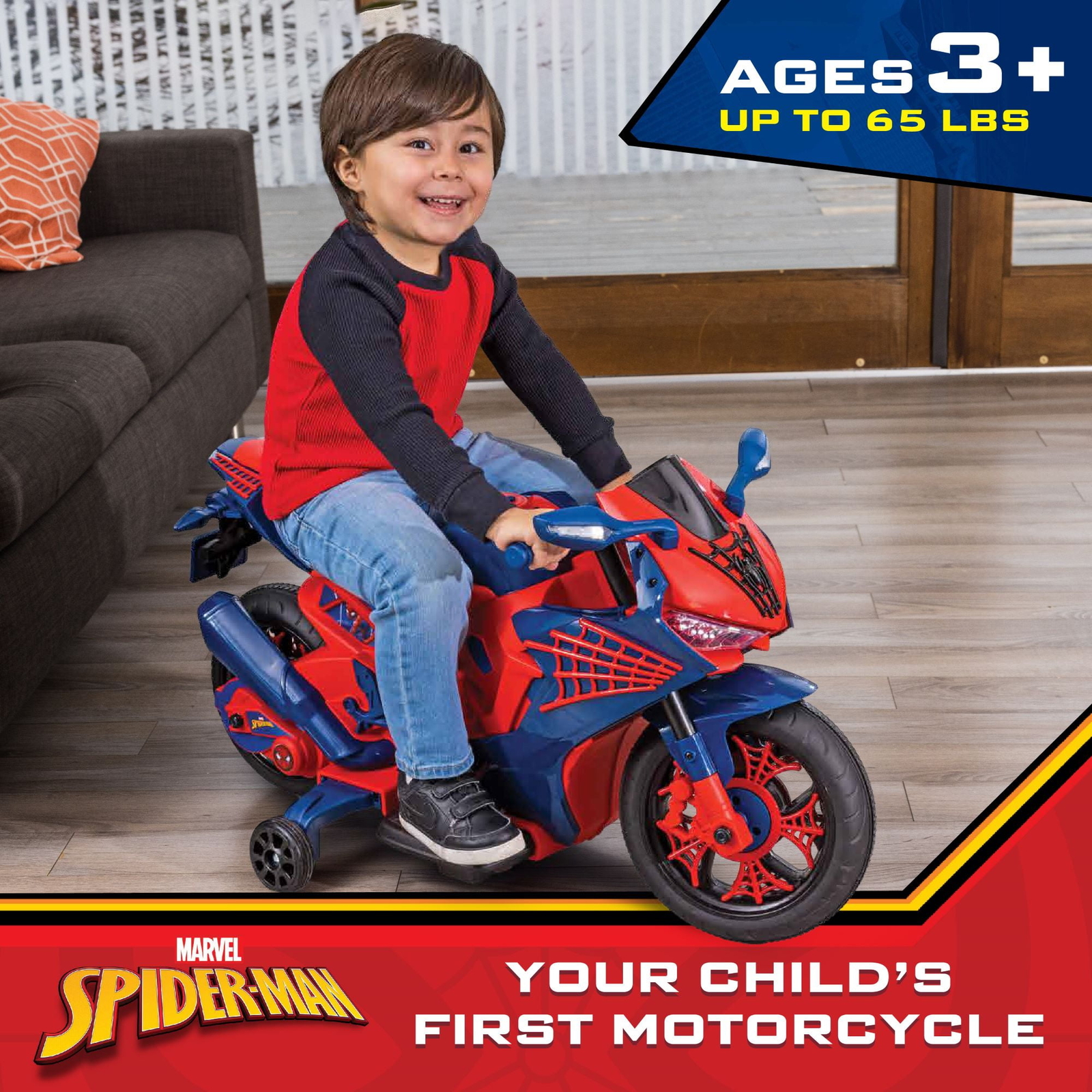 Kids Motorcycle Ride On Spiderman Design 6V Rechargeable Battery Ideal Gift NEW