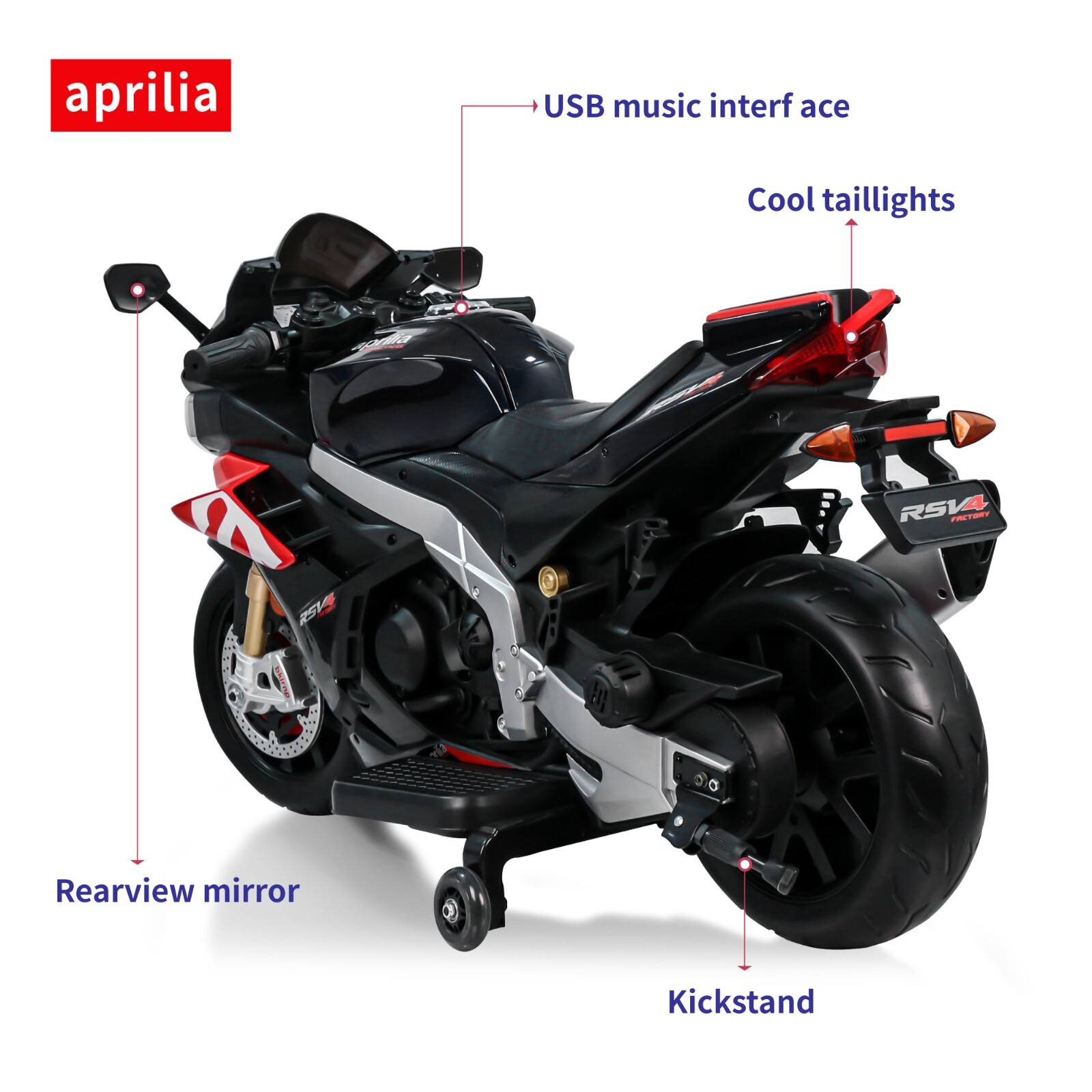 Aprilia 24V Kids Electric Motorcycle 10KMH Dirt Bike Ride on Motorbike LED Light