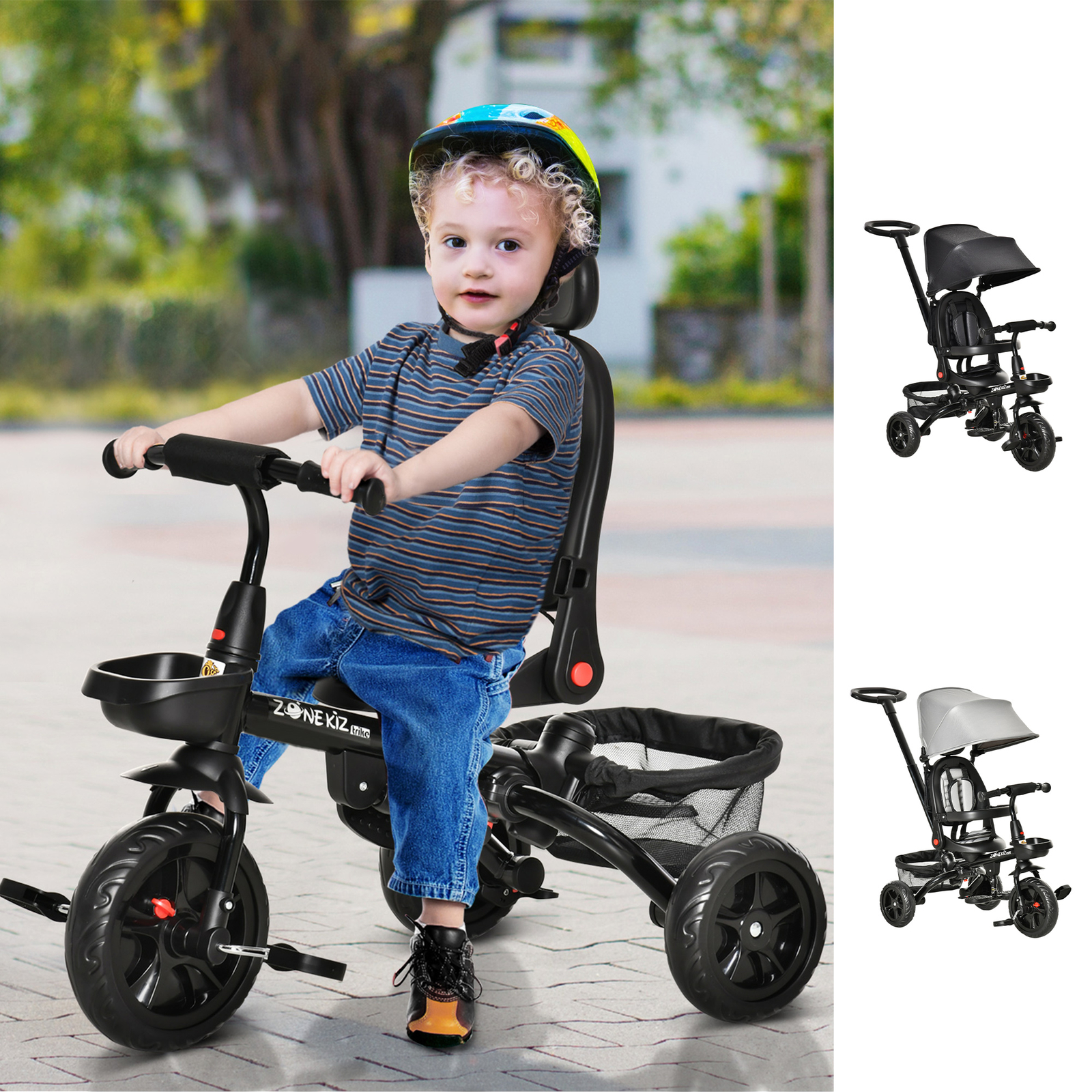 4 in 1 Adjustable Baby Tricycle Stroller w/ Removable Handle, Brake, Cover