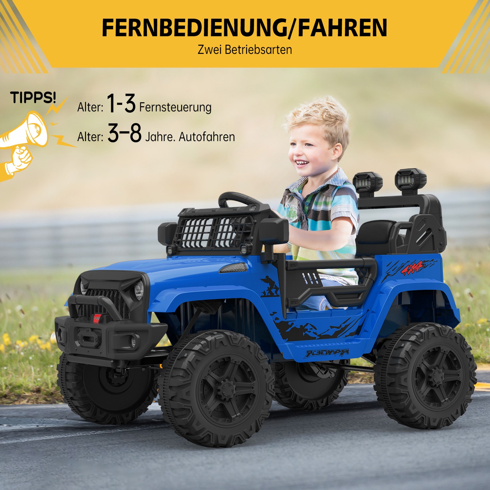 Blue Kids Electric Ride on Car Toys 12V with Remote Control for Kids 3-8