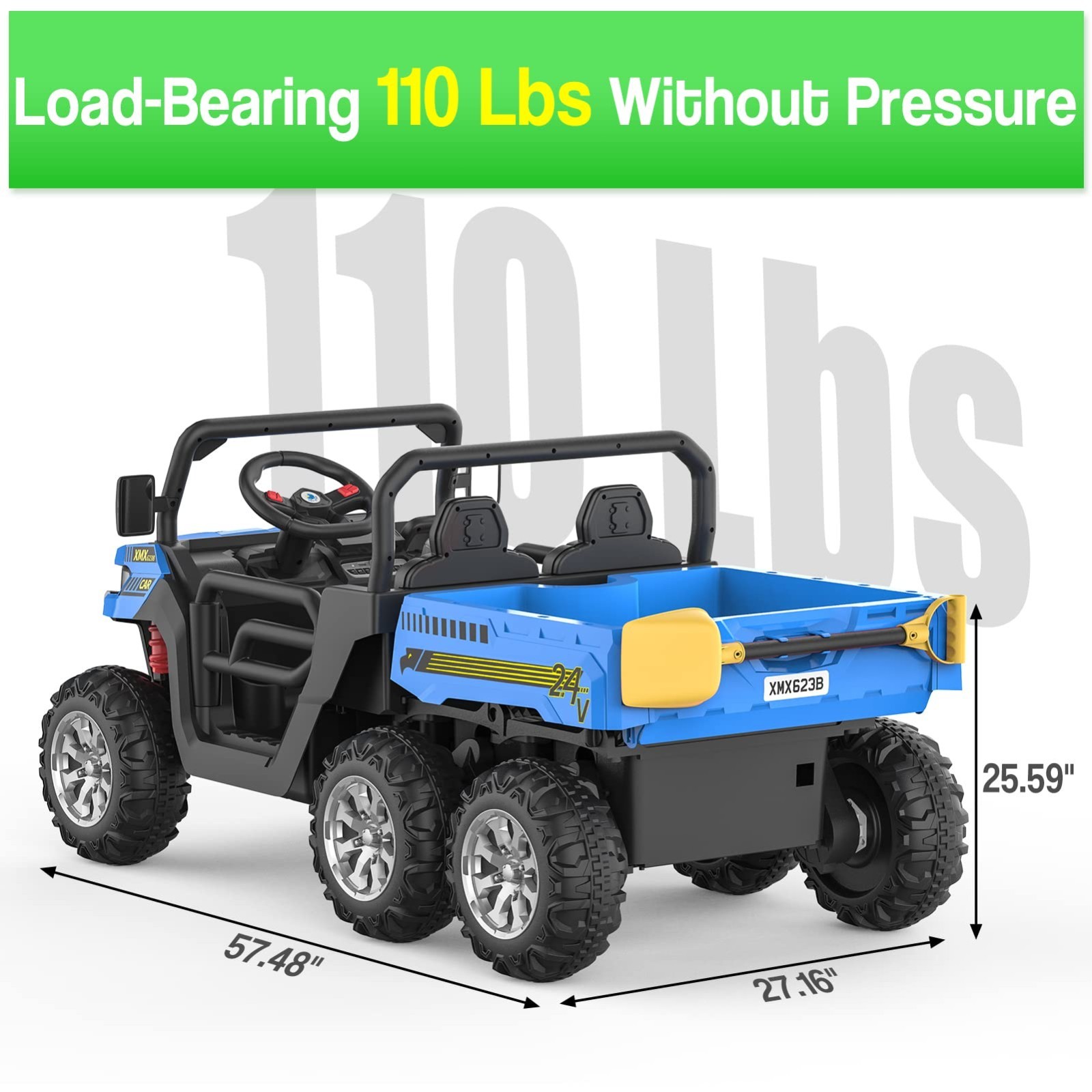 2 Seater 24V Ride On Dump Truck UTV Car with Electric Dump Bed w/ Remote Control
