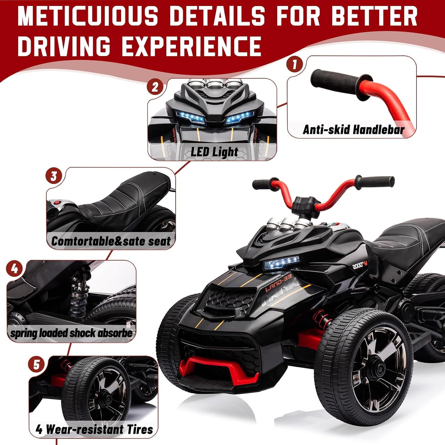 Kids Electric Ride on Truck Car 2 Speed LED Music 12V 3 Wheel Battery Powered