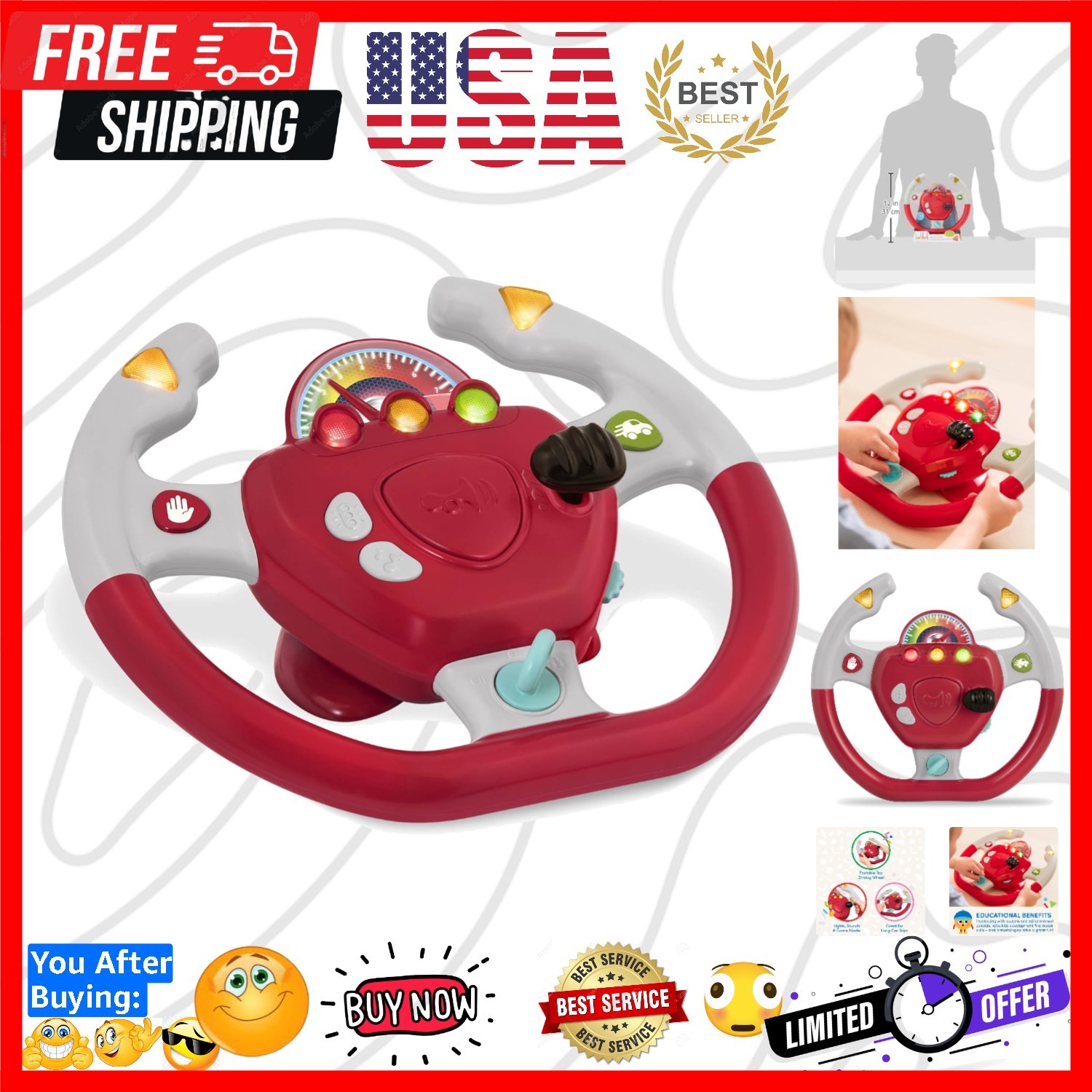 Interactive Steering Wheel – Portable Car Toy – Kids Games & Songs – Toddler …