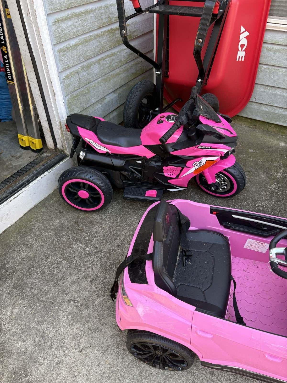 Pink Battery-Powered Kids Ride-On Toy Vehicles Lot: Car & 3-Wheel Trike 3-7
