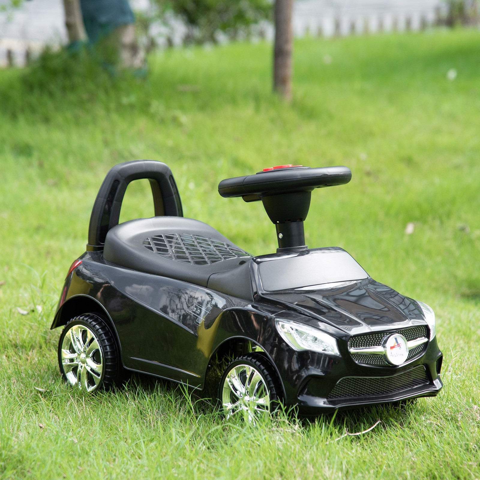 Educational Ride On Push Car 25x11x14.25in Horn Radio Lights Play Black