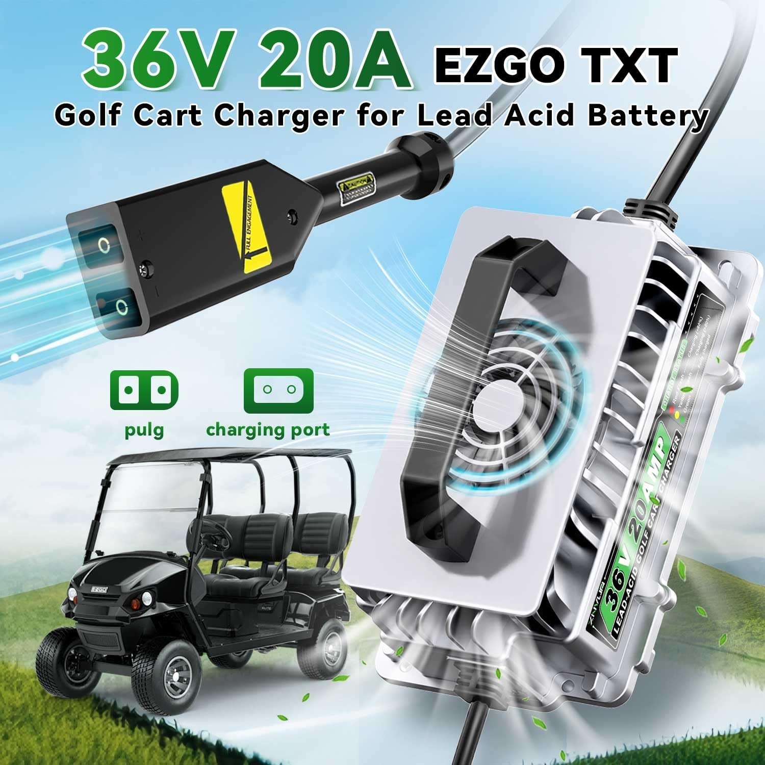 36 Volt 20 AMP Golf Cart Battery Charger for EZGO TXT with D Style Plug for 3…