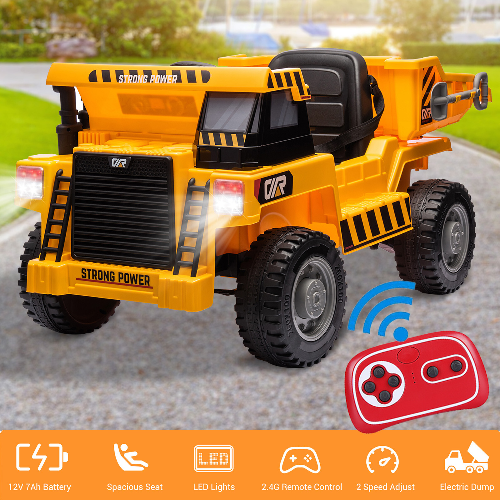 12V Battery Kids Ride On Dump Truck RC Construction Tractor w/ Electric Bucket