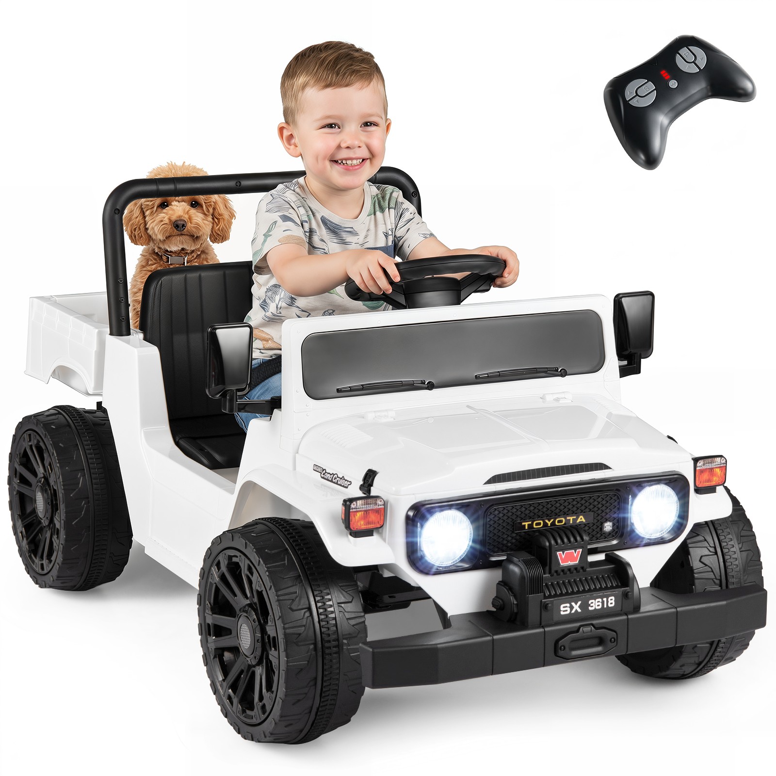 Licensed Toyota Ride On Truck w/Parent Remote Control, Spring Suspension, Light