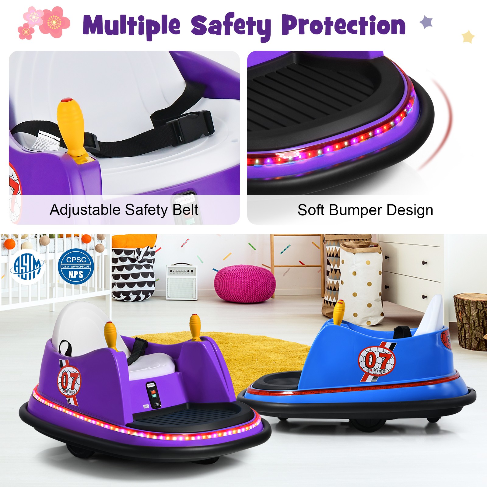 12V Vehicle 360° Spin Race Toy Kids Ride On Bumper Car w/ Remote Control Purple