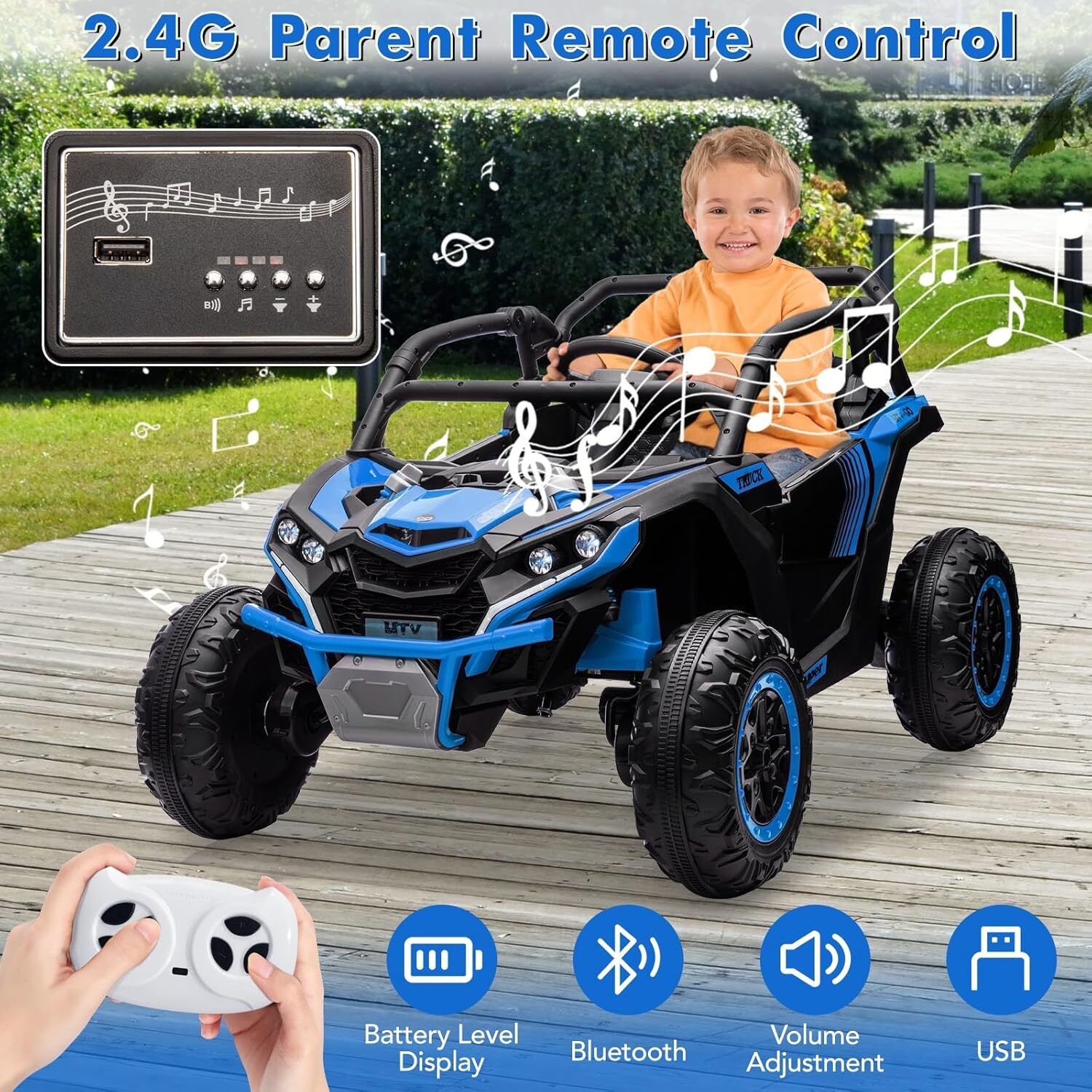 2 Seater Ride On Car, 24V Battery Powered Electric Off-Road Utv w/Remote Control