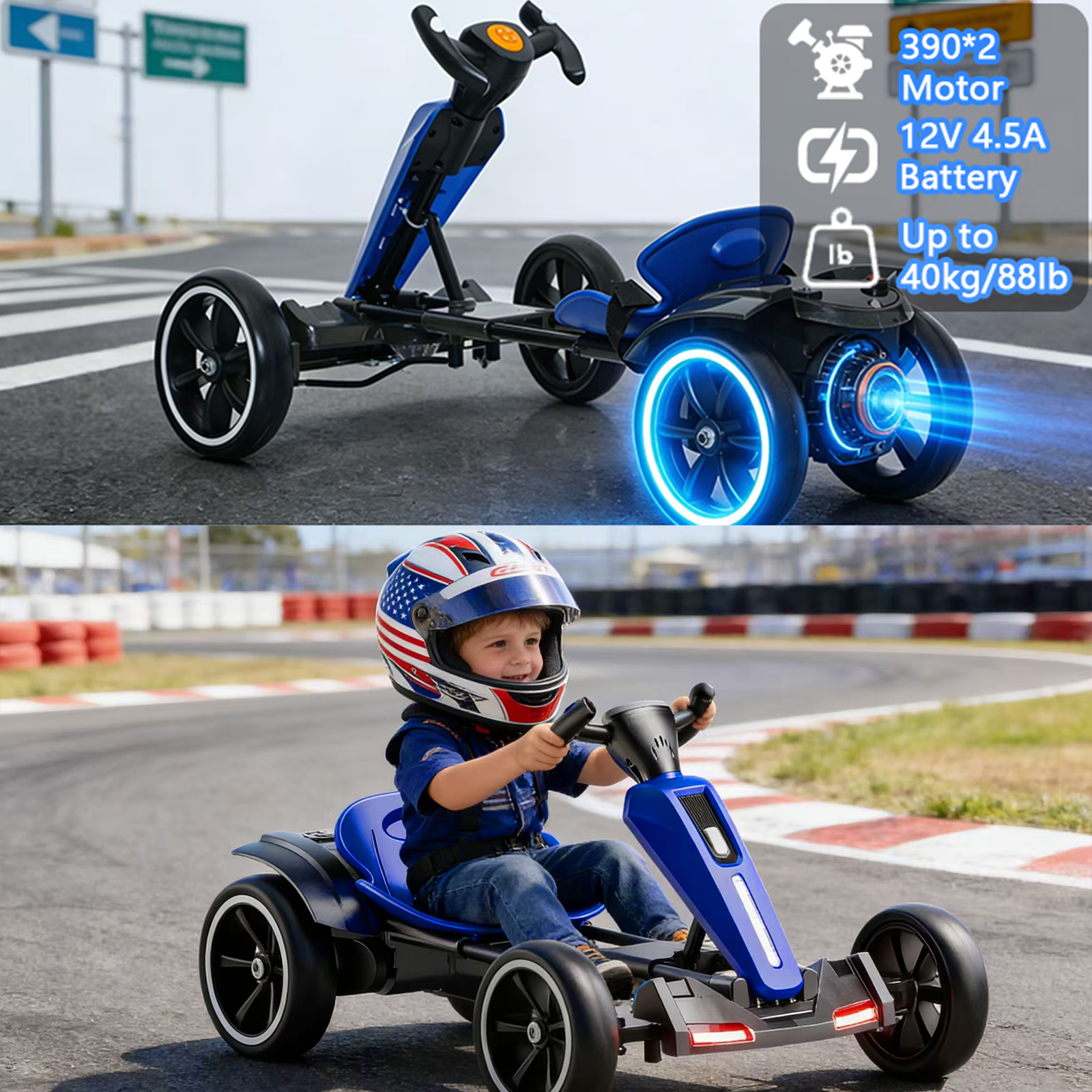 12V Kids Go Kart Electric Ride on Toy Adjustable Seat for Boys Girls 3-6 Years