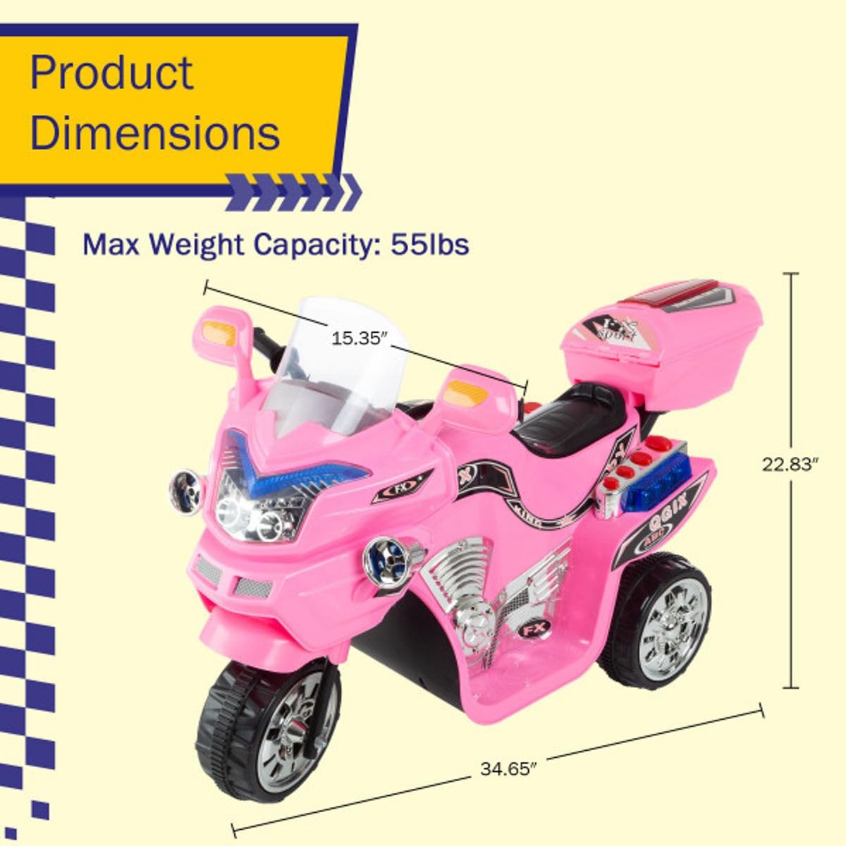 Lil’ Rider Kids Motorcycle – 3-Wheel Ride On Toy Reverse Sounds And Headlights