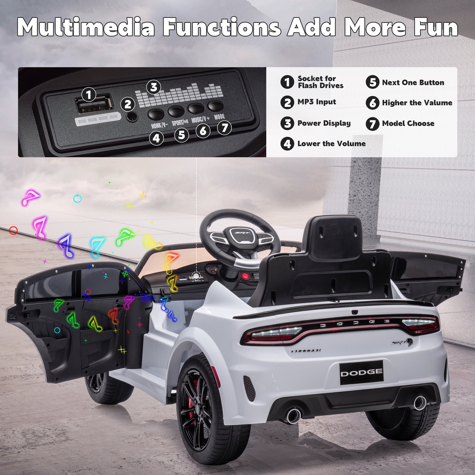 Dodge Charger SRT Hellcat 12v Powered Ride on Toy Kids Remote Control MP3 LED