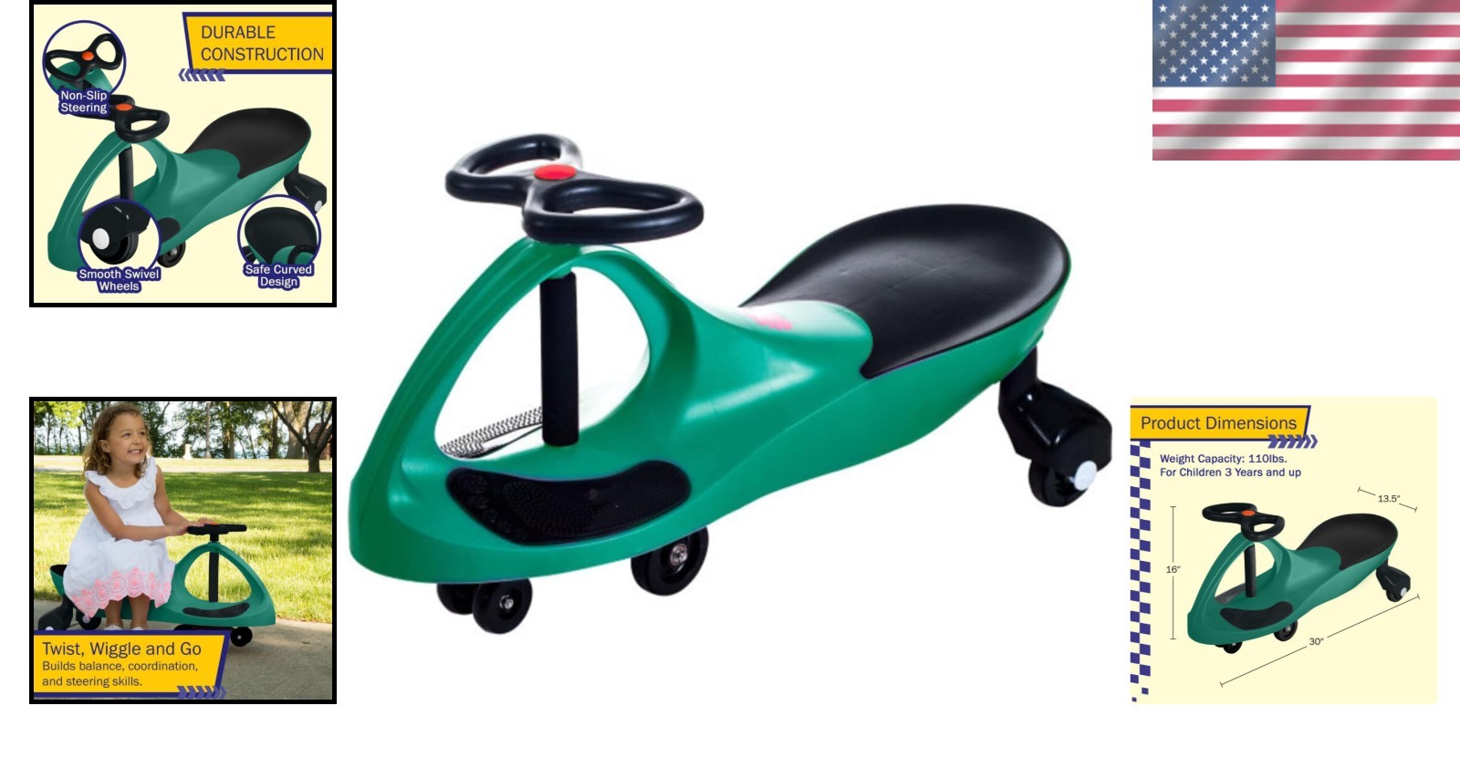 Durable Wiggle Car Ride-On – Engaging Outdoor Toy for Kids 3+ – Quiet & Safe