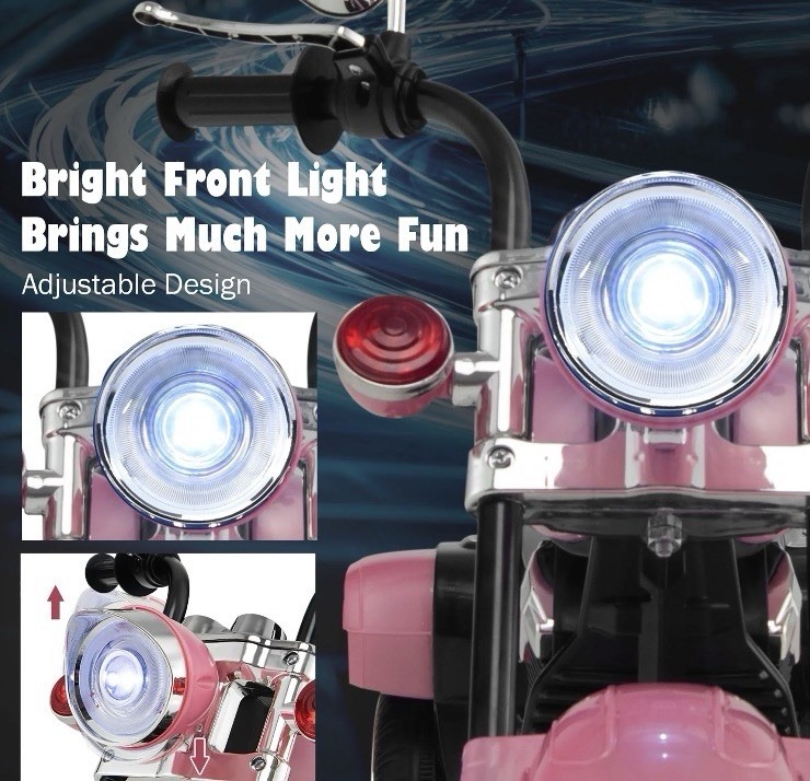 6V Kids Ride On Chopper Motorcycle 3 Wheel Trike with Headlight and Horn