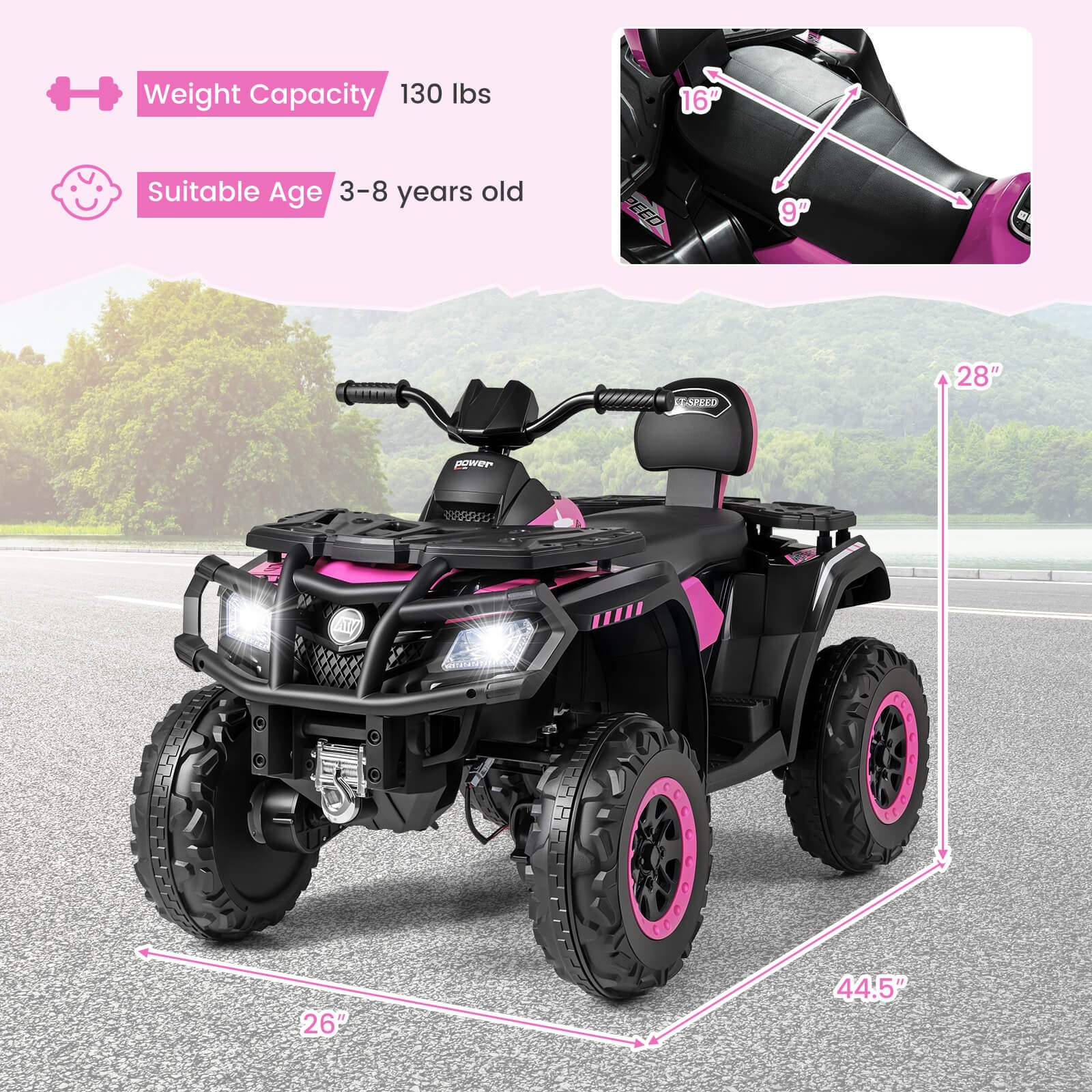 24V 2-Seater 4-Wheeler Quad Electric Vehicle w/ 4 Motors, Soft Start LED Lights