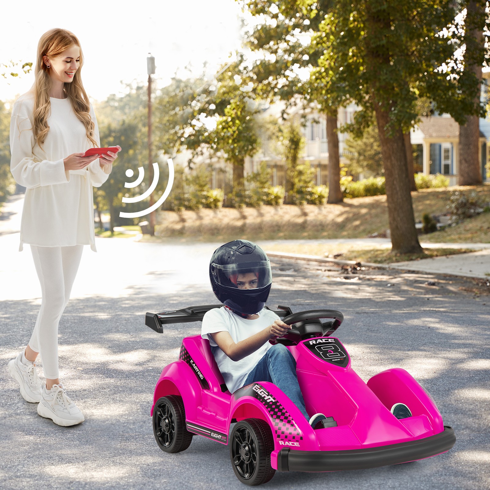 6V Battery Powered Go Kart Kids Ride On 4 Wheel Racer RC w/ Bumper & Music Pink