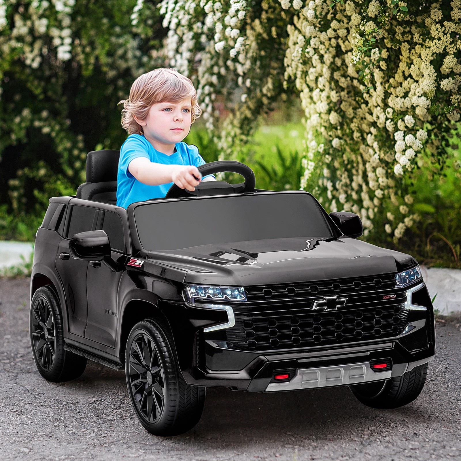 Licensed Chevrolet Tahoe Ride On Car w/ Remote Control Lights, Black