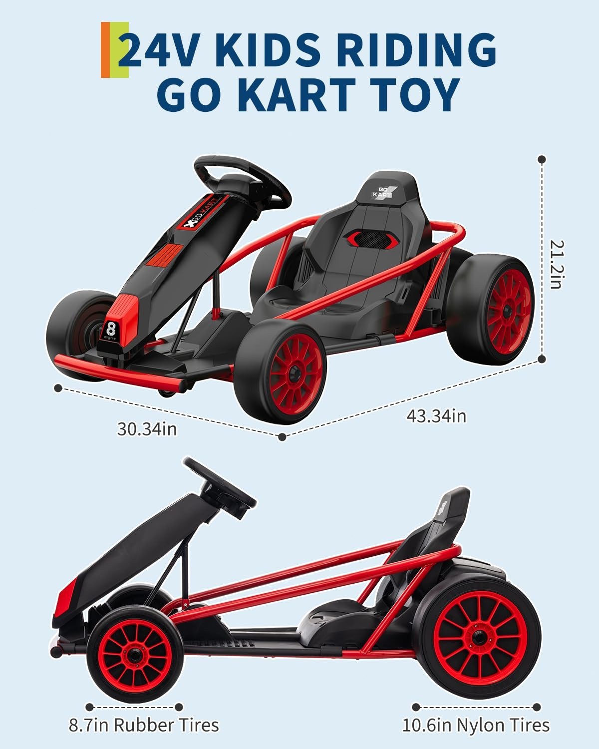 24V Go Kart for Kids High Speed Drifting Outdoor Ride On Toy for Teens W/ Music