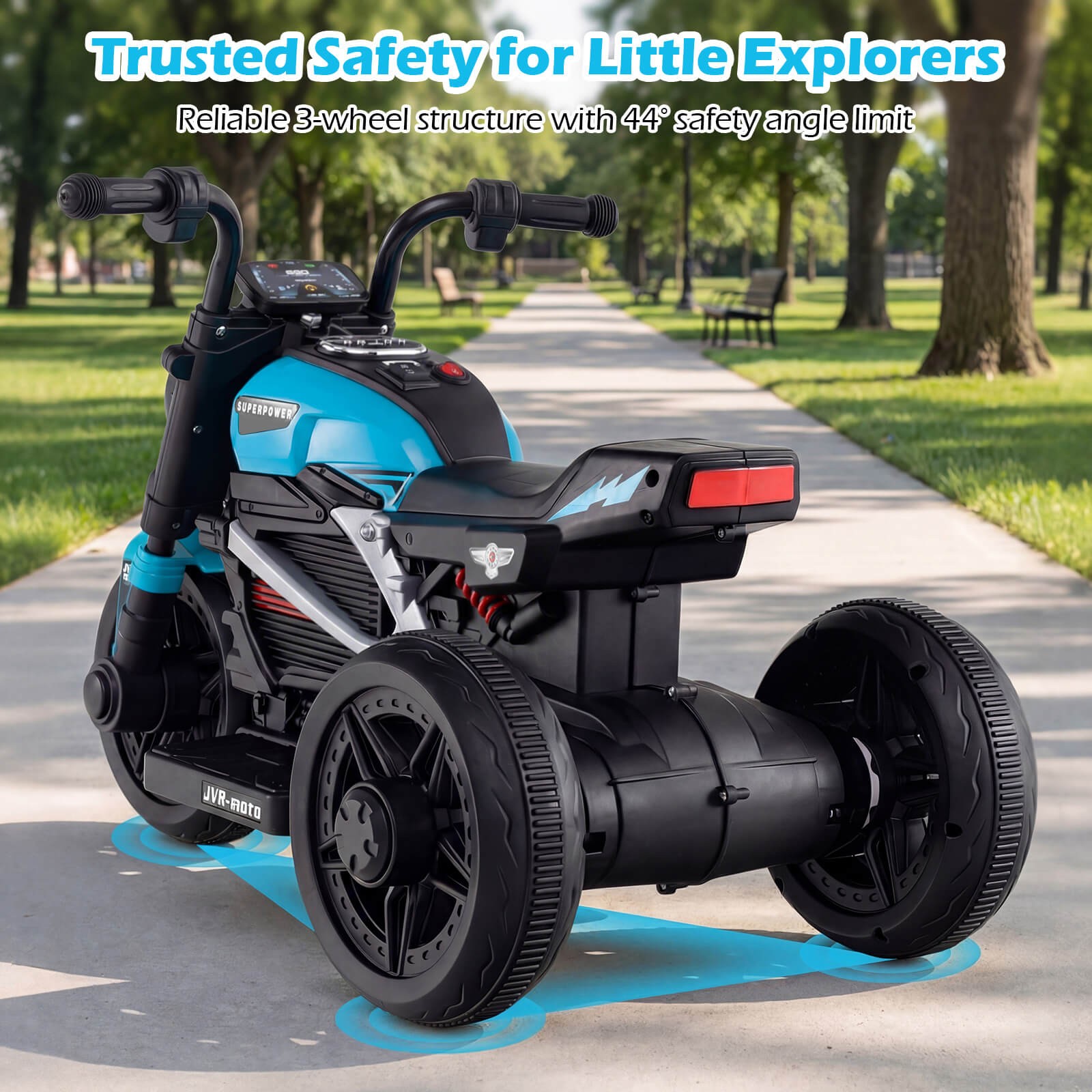 6V Kids Motorcycle w/Song,Story,LED Headlights,Accelerator Pedal & 3 Wheels,Blue
