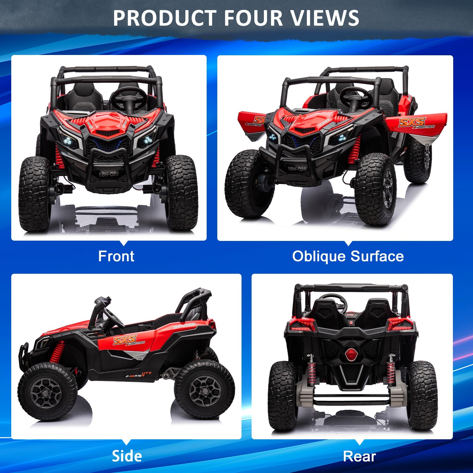 ZEOPHOL 24V Battery Kids Ride On Car UTV Truck 4WD 2-Seater 200W*2+120W*2 Red