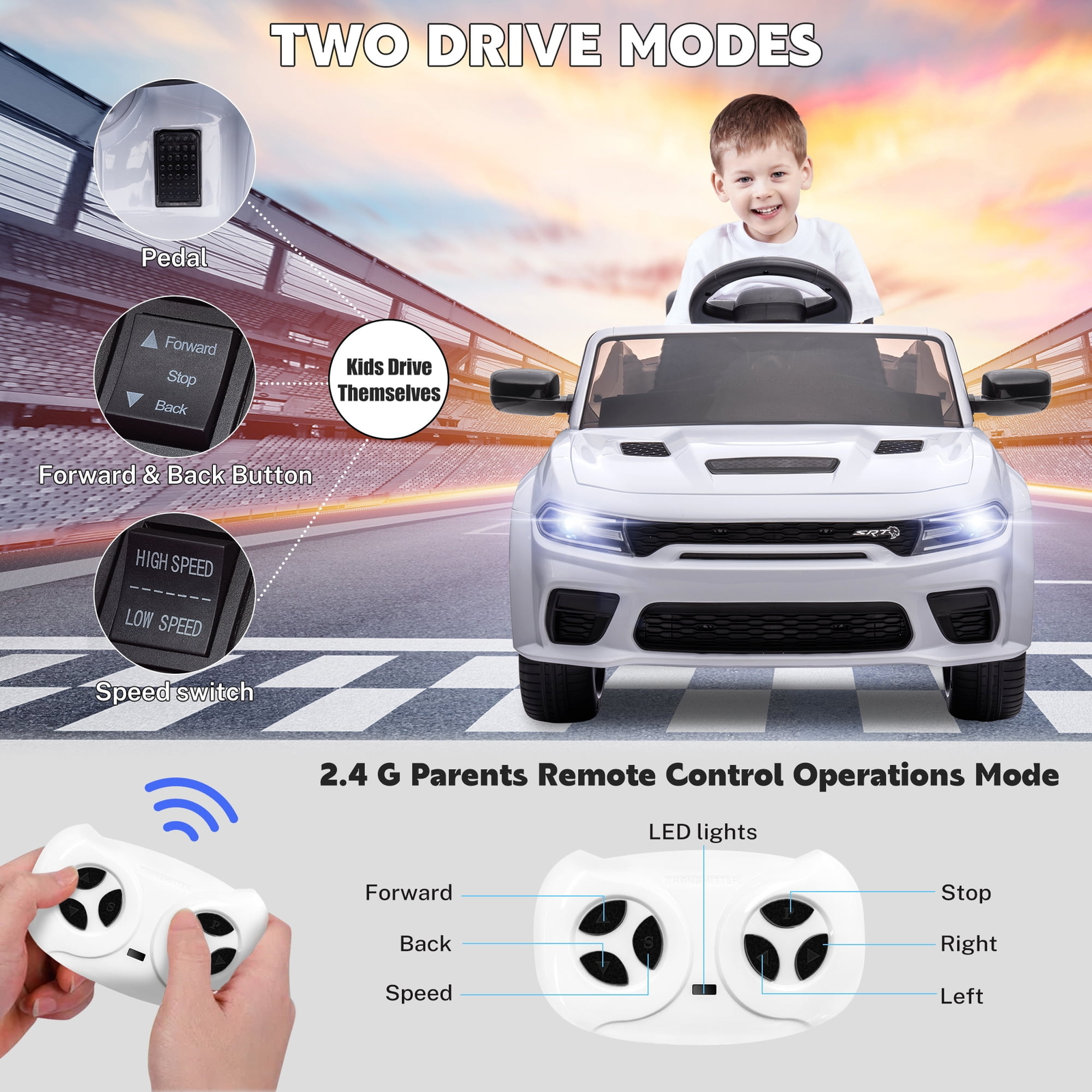 Dodge Charger SRT Hellcat 12v Powered Ride on Toy Kids Remote Control MP3 LED