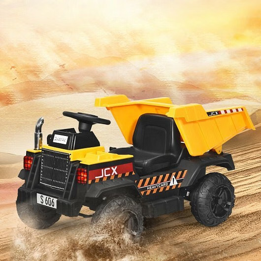 12V Battery Kids Ride On Dump Truck with Electric Bucket and Dump Bed-Yellow – C