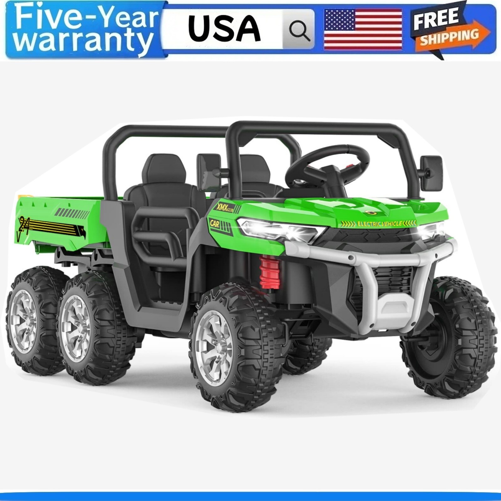 ⭐🚗 Ride On Toy with Dump Bed 4WD Power 6 Wheels for Kids Ride On Dump Truck 24V
