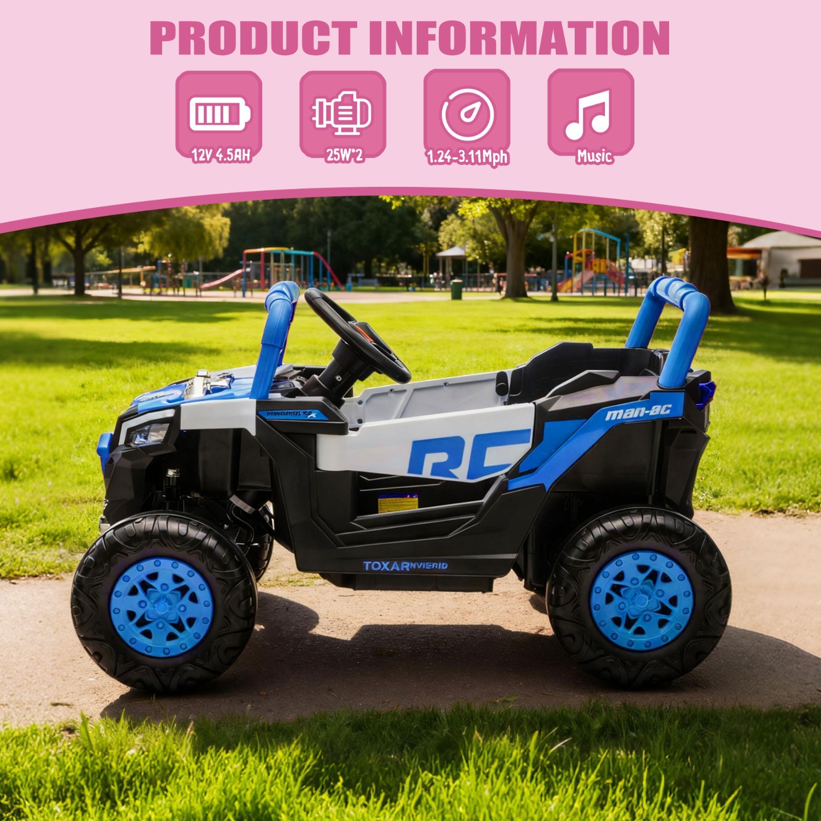 12V Kids Electric Car Ride On UTV Truck w/Remote,LED, Power Wheels Toys, Blue