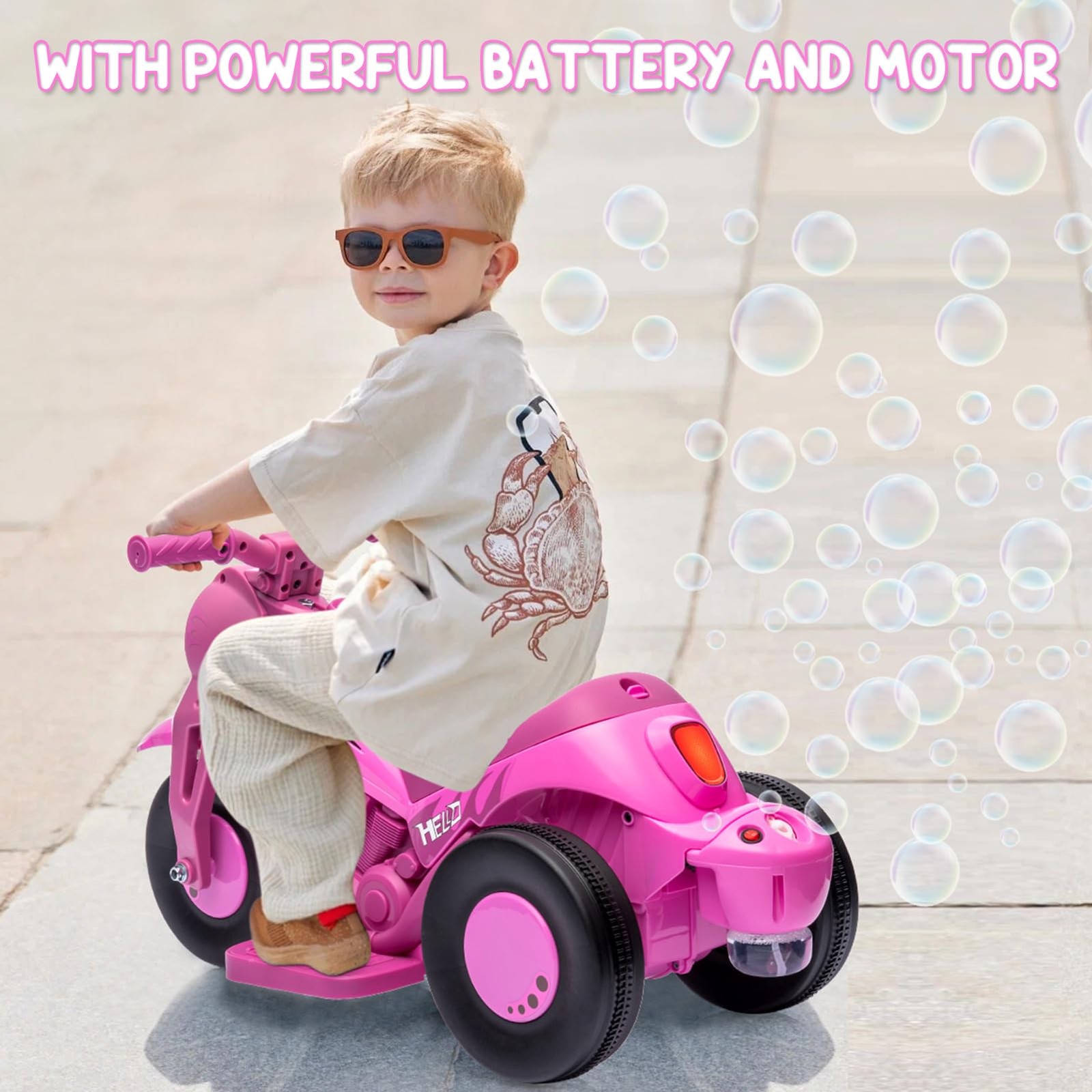 Garvee Kids 3 Wheels Motorbike 6V Ride on Bubble Car Electric Motorcycle Toys