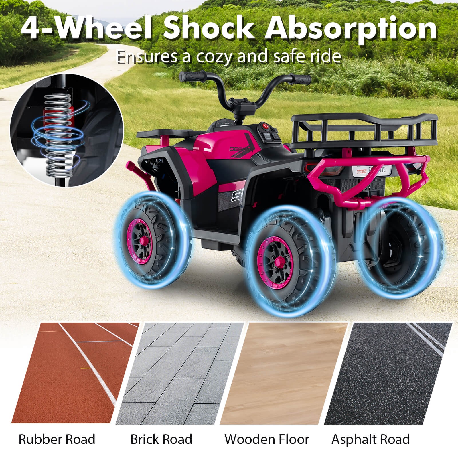 24V Kids Ride on Electric ATV Car Toy w/ Spring Suspension & LED Lights USB