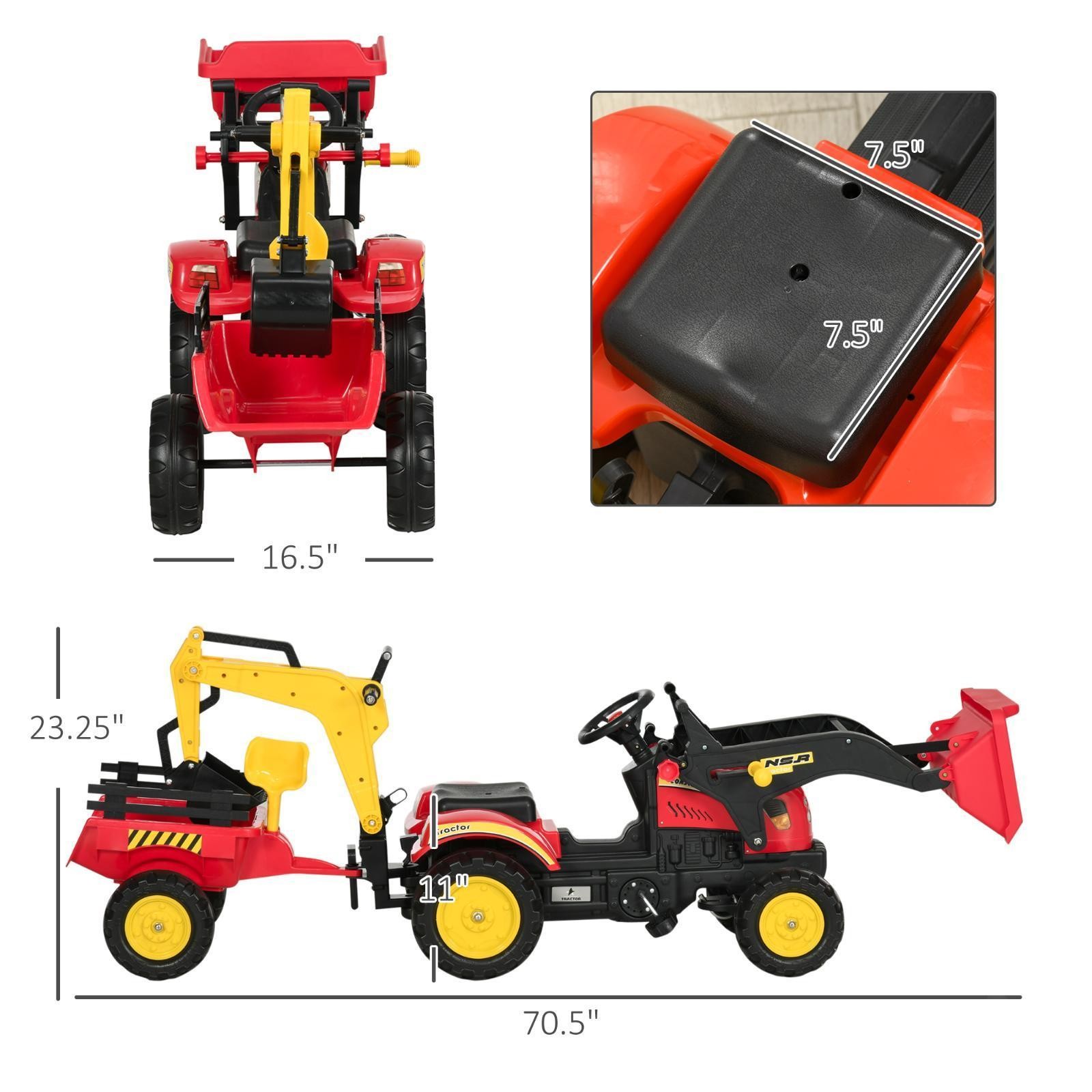 Children’s Ride-On Bulldozer Toy with 6-Wheel Stability, Sand Play Dipper &