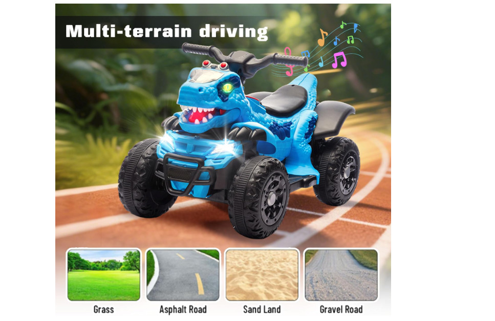 12V Dinosaur Ride-On ATV for Kids, Electric 4 Wheeler Quad Car w/ MUSIC,BT & LED
