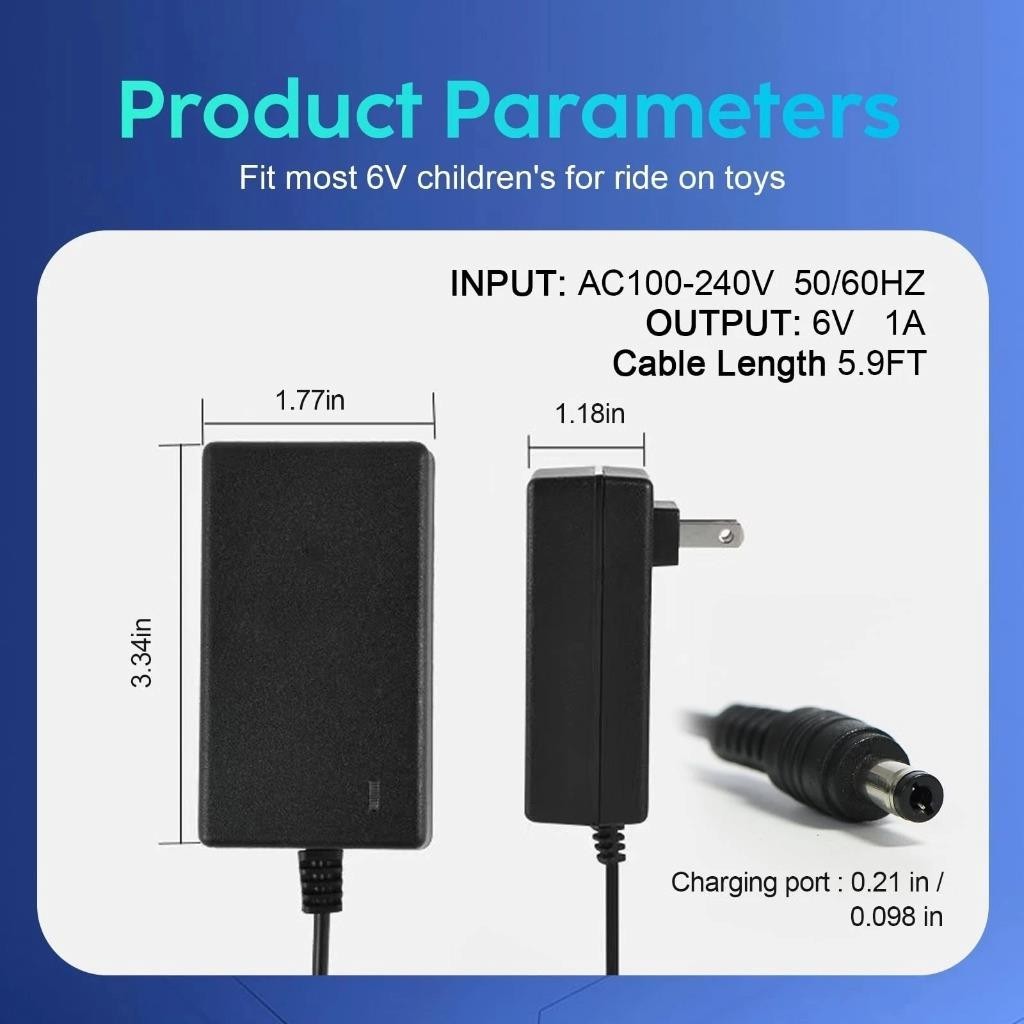 6V Battery Charger for Dynacraft Kids Ride-On Cars, 6-Volt Power Supply Adapter