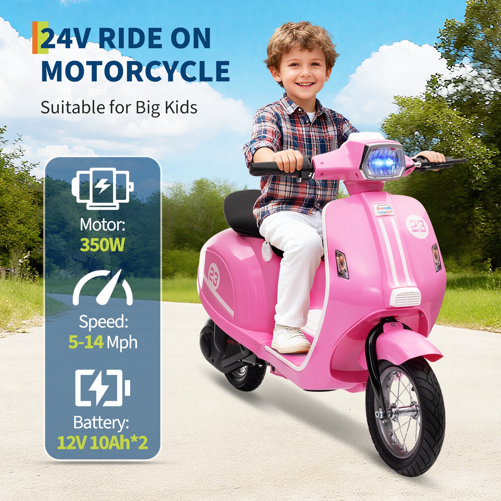 Kids Motorcycle,24V Children Moped,Electric Scooter,Ride On Toys for 8-14 Years